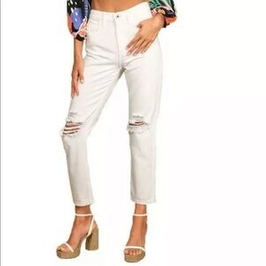 🎁 AFRM Luisa Distressed Ripped High Rise Ankle Crop Skinny Jeans White